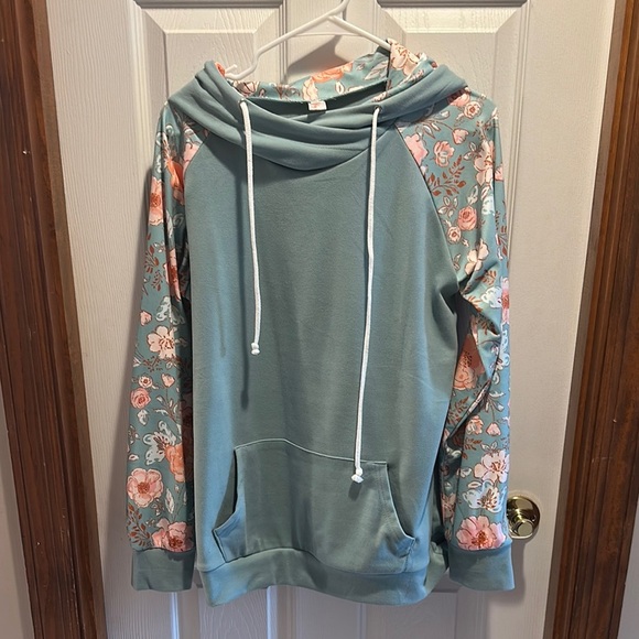 Green and Pink Floral Sleeve Hoodie - Picture 3 of 6